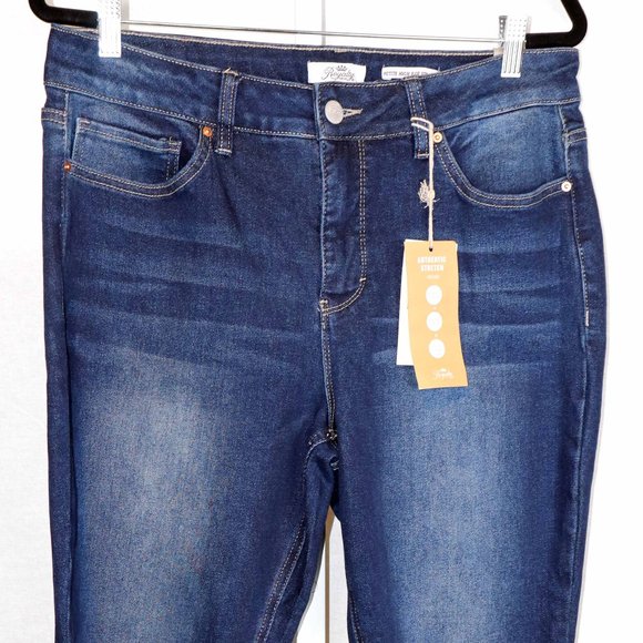 Royalty Dark Blue Distressed Denim Petite High Rise Straight Jeans Size 16P NWT - Picture 1 of 16